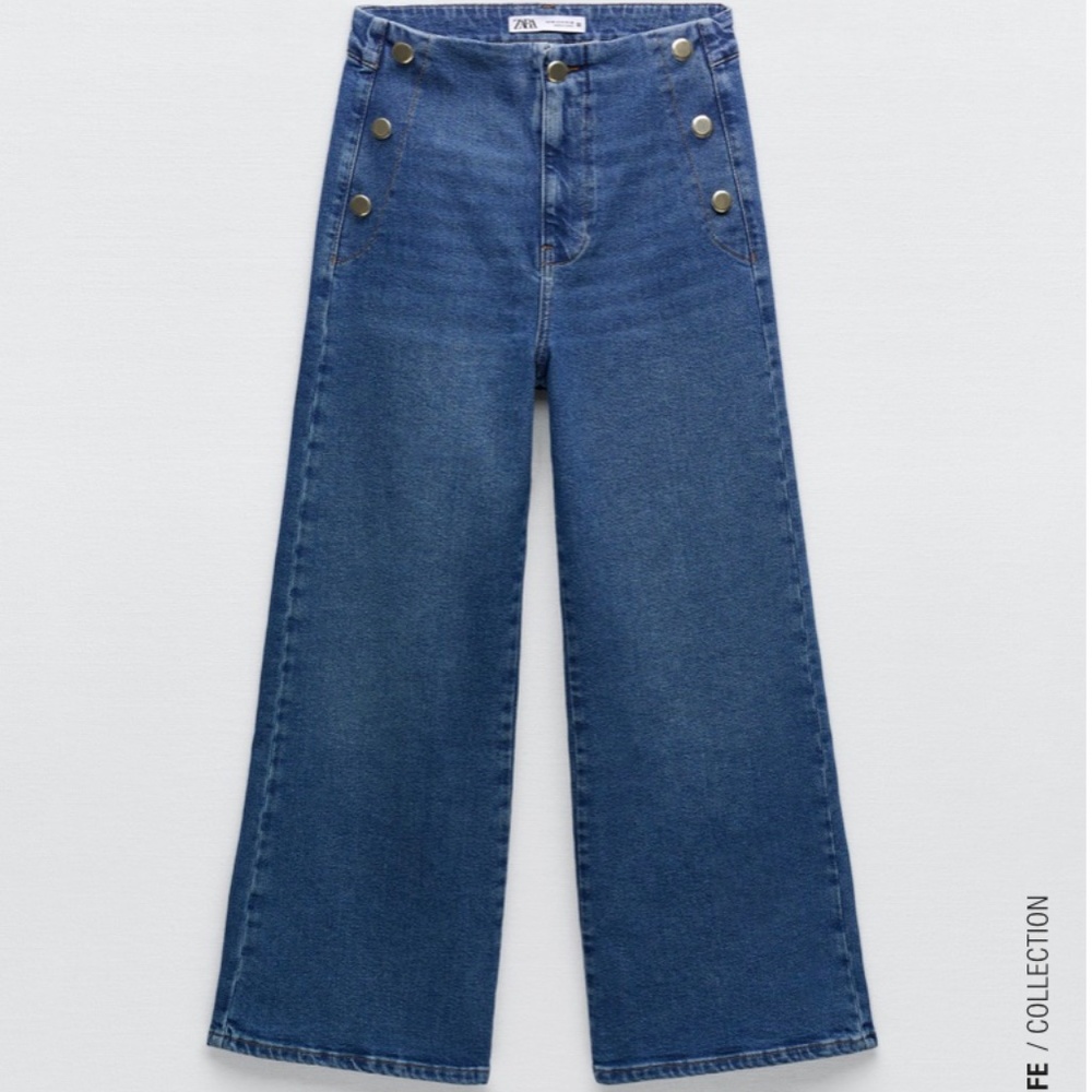 NWOT Zara Cropped Wide Leg Buttoned Jeans